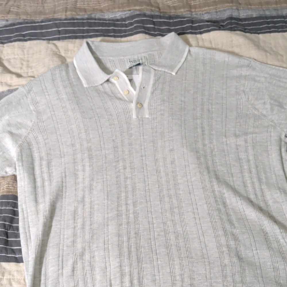 American Eagle Grey And White Polo Shirt
